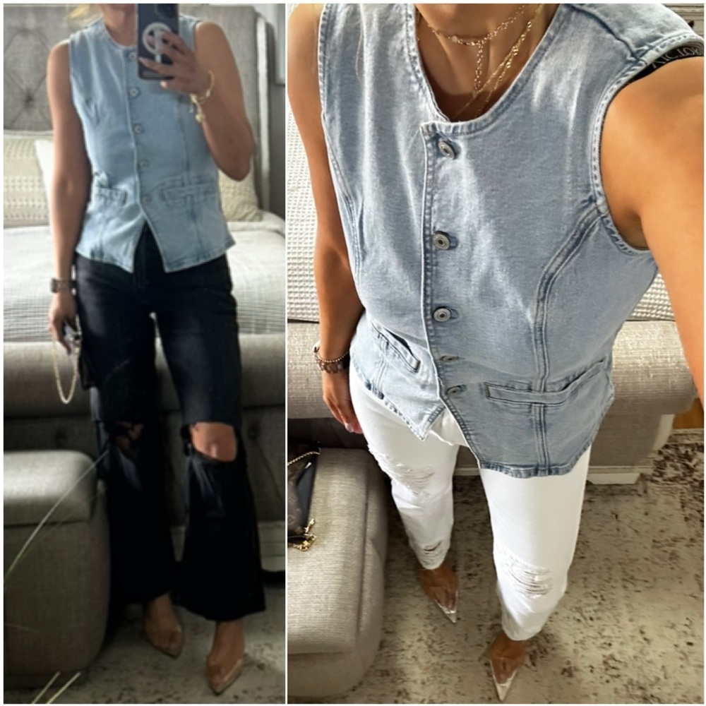 New💙 Light Wash Button-Front Denim Vest